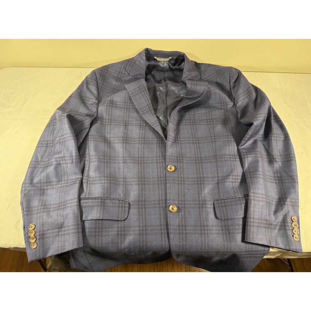 Jack Victor Mens Navy Blue Plaid Super 110s Wool Blazer Sport Coat Canada